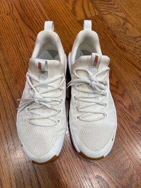 Nike FREE Cream Knit Sneakers with Orange and Gum Accents